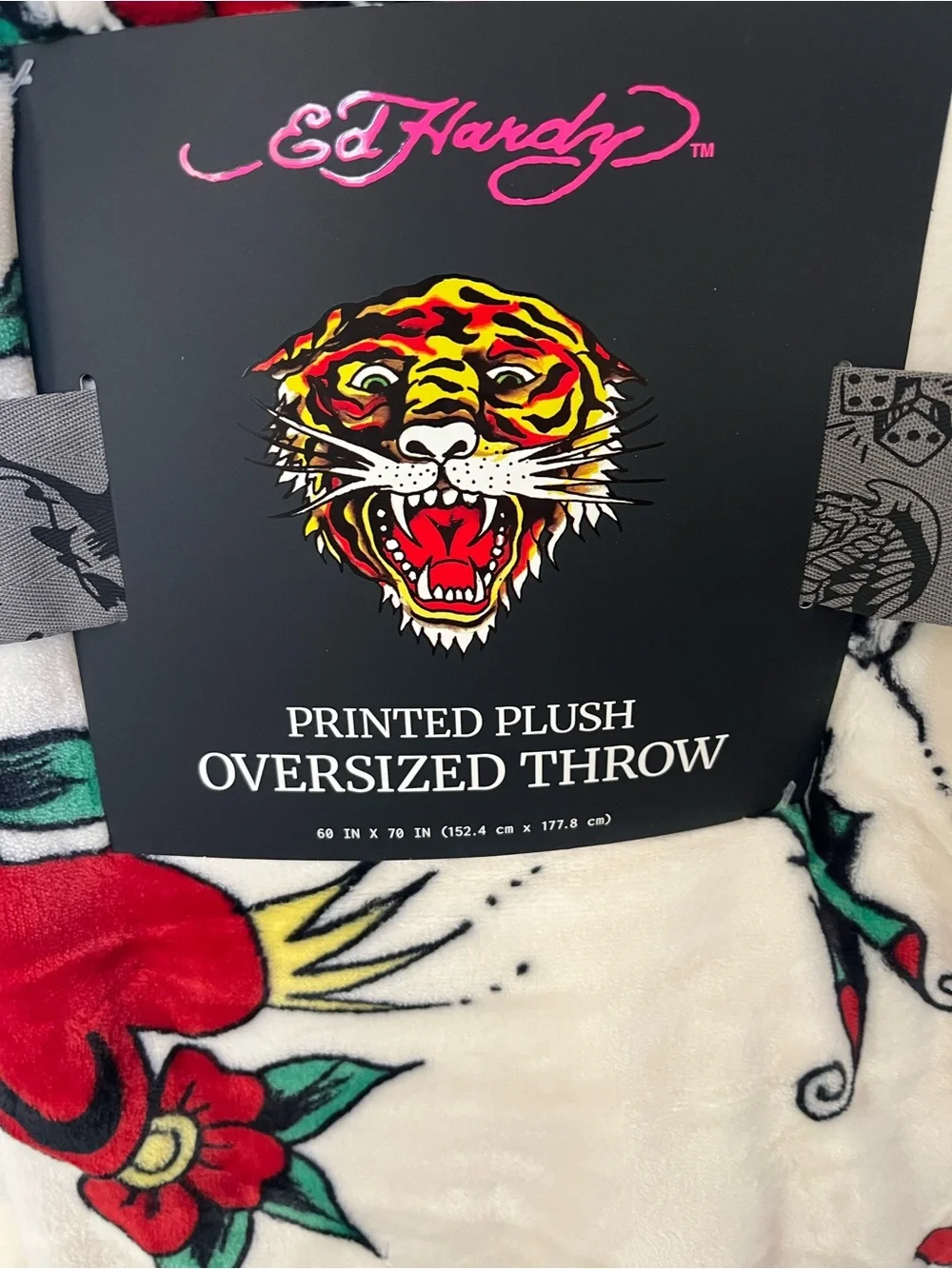 Ed Hardy Throw Blanket with Roses and Hearts